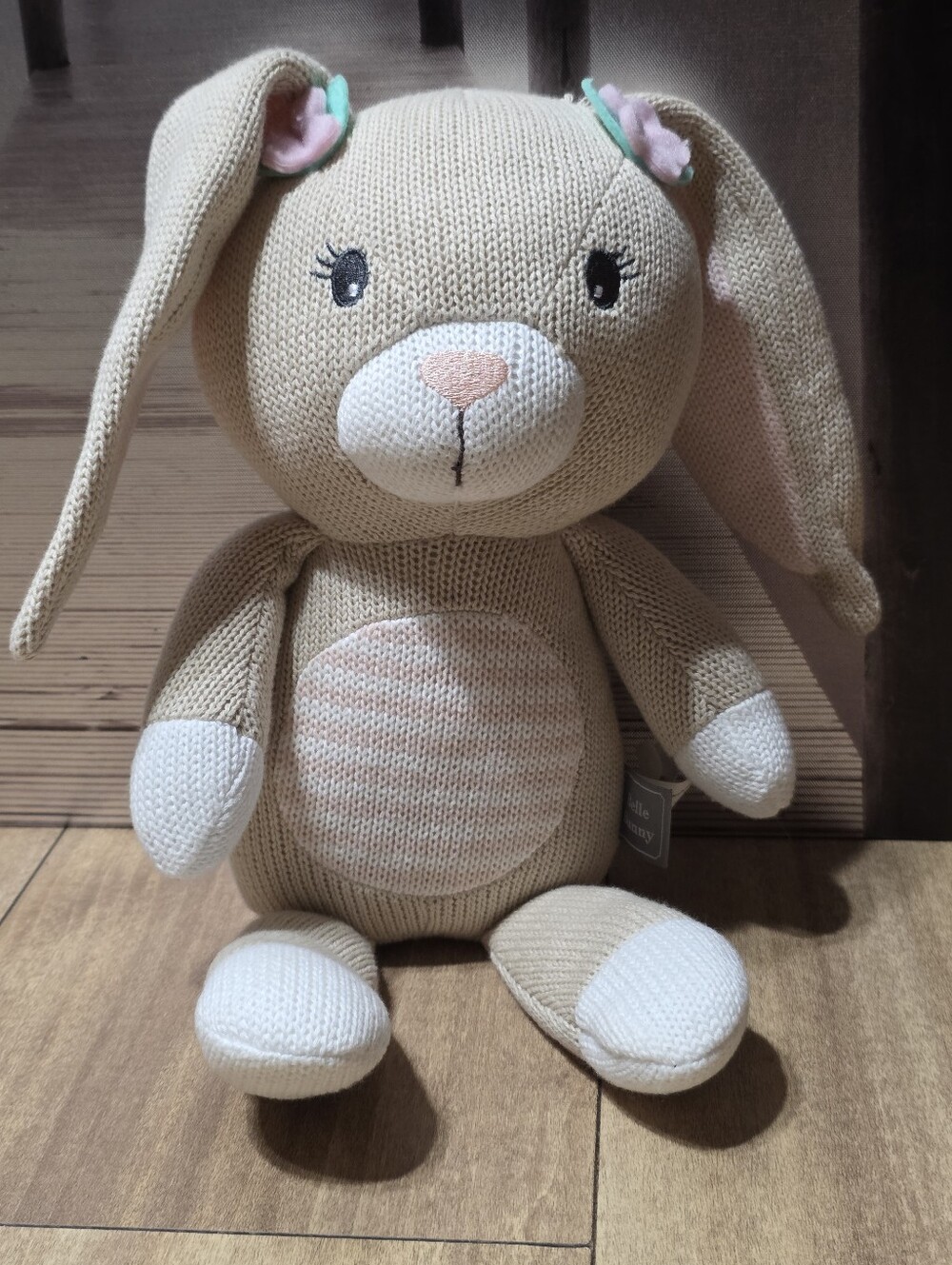 Living Textiles Knit Baby Toy Belle Bunny Whimsical Rattle Stuffed Animal Cotton